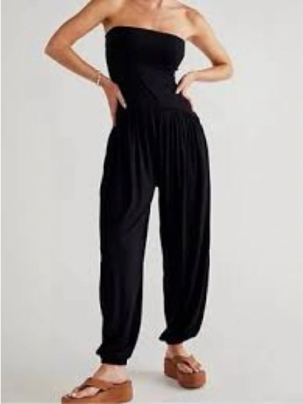 Free People Beach Strapless Black Jumpsuit
